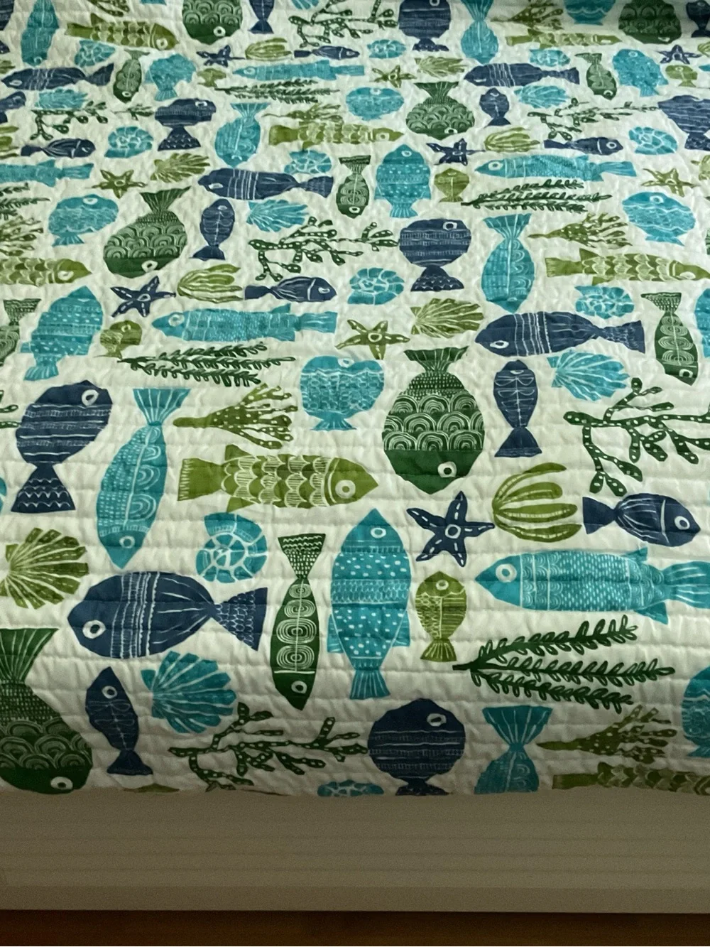 Coastal Fish Quilted Throw in Teal & Green Reversible King
